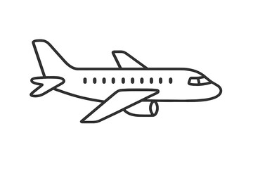 Fototapeta premium Airplane line icon for travel and transport. Aviation symbol for tourism and vacation. Simple flight pictogram. Jet aircraft vector for airline business and journey concept.