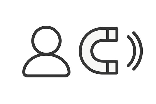 Lead generation magnet icon attracting user. Inbound marketing, customer acquisition concept. Simple vector for digital marketing, apps, web. Engaging new clients, audience.