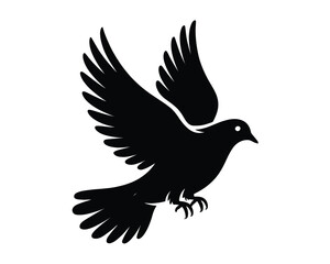 Obraz premium Black silhouette of a dove in flight with wings spread wide
