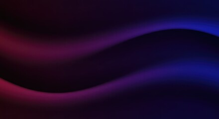 A dark, abstract background with smooth, flowing waves of deep purple and electric blue light.