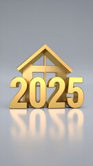 Gold 2025 house symbol on gray background