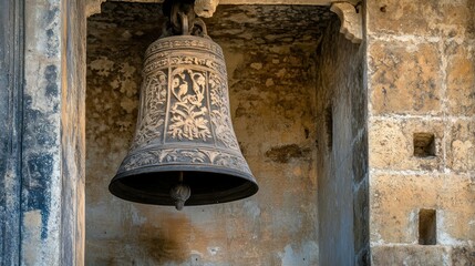 Obraz premium Ornate bell hanging in stone niche
