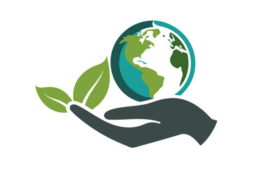 Hand holding earth icon silhouette environmental protection