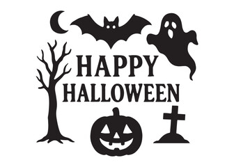 Fototapeta premium happy halloween logo silhouette vector, halloween vector logo illustration, halloween banner silhouette vector logo, spooky night halloween design logo silhouettes vector on white background. 