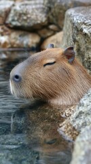Capybara relaxing in serene water setting
