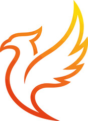 An elegant, stylized outline of a rising phoenix bird, featuring a fiery orange and yellow gradient on a white background.