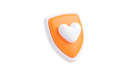 A 3D rendering of a shield with a heart symbol, representing protection and care