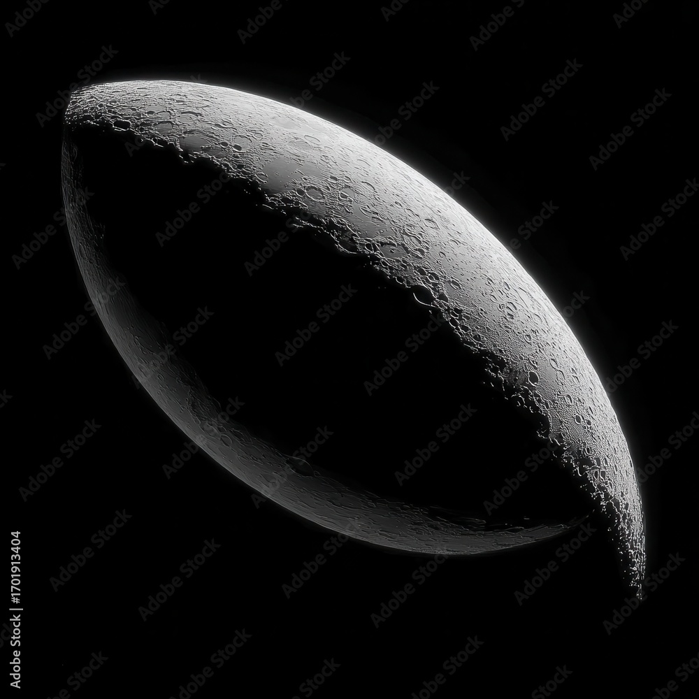 Poster a grayscale digital rendering depicts a three dimensional, oval shaped object with a slightly textur