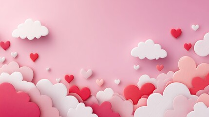 Valentines day background with hearts and clouds in pastel colors