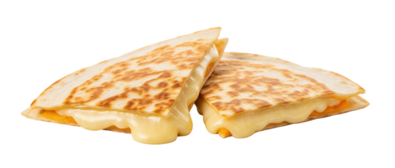 A hard-shell, half-folded quesadilla with melted cheese and a browned tortilla is on a clean white surface. The savory food is a hearty snack.