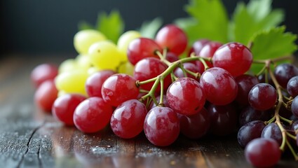 Healthy Organic Grapes Bunch with Green Leaf