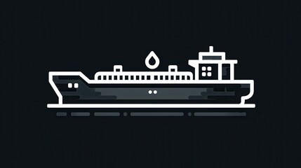 Obraz premium Simple illustration of an oil tanker ship, white outline against a dark background. Suitable for industrial or maritime themes.