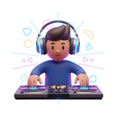 3d icon of cartoon dj playing music with turntable isolated on transparent background
