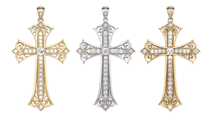 Luxury Christian Crosses PNG Set – Elegant Gold, Silver, Platinum & Diamond Designs with Gemstone Inlays