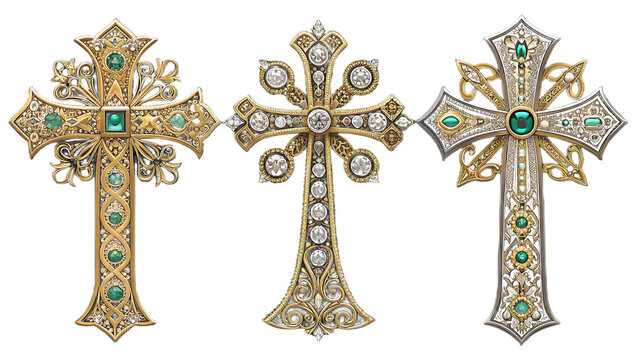Luxury Christian Crosses PNG Set &ndash; Elegant Gold, Silver, Platinum & Diamond Designs with Gemstone Inlays