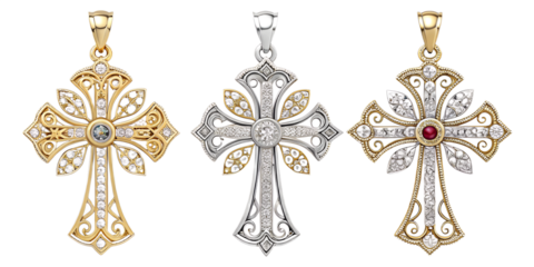 Luxury Christian Crosses PNG Set – Elegant Gold, Silver, Platinum & Diamond Designs with Gemstone Inlays