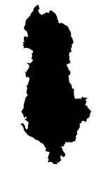Vector map of Albania, a country in Southeast Europe. Detailed black silhouette, isolated on white background.