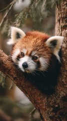 Obraz premium A red panda relaxes on a tree branch in a forest
