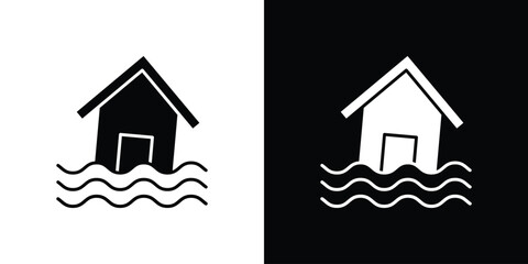 Flooded house icon symbol for templates, web design and infographics