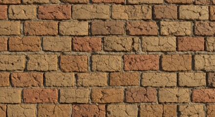 Obraz premium A close-up, realistic texture of a rustic, weathered brick wall, showcasing its natural imperfections and warm tones