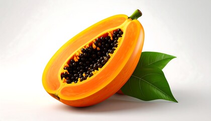 Half papaya fruit with leaves