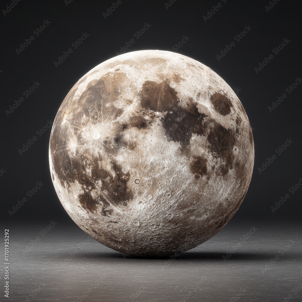 Poster detailed 3d rendering of a pixelated moon against a dark gray background. the moon's surface texture