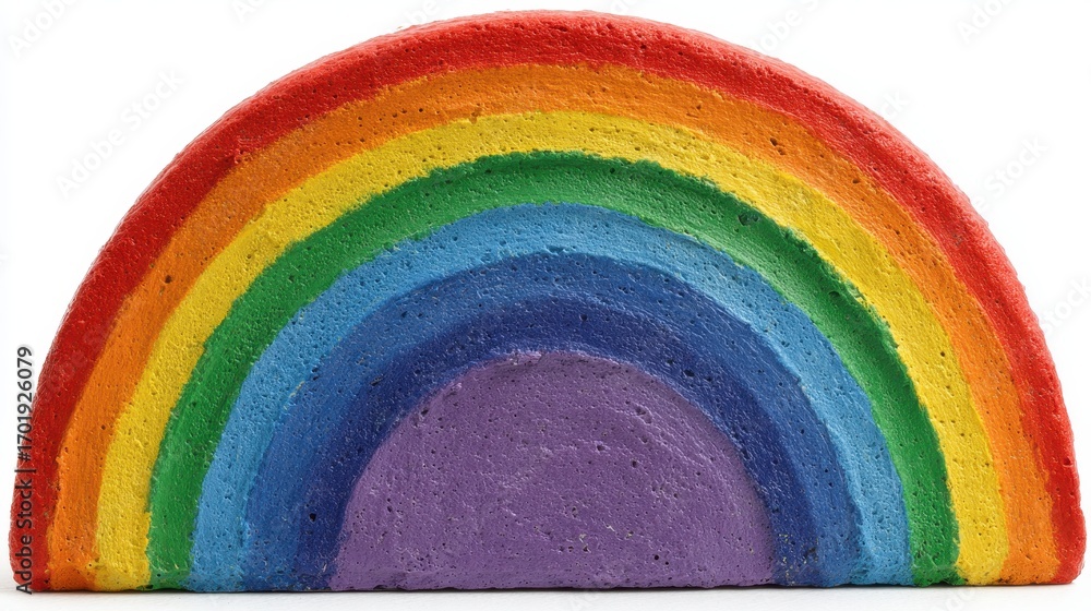 Poster a half circle object resembling a rainbow, with vibrant colors and a textured surface against a whit