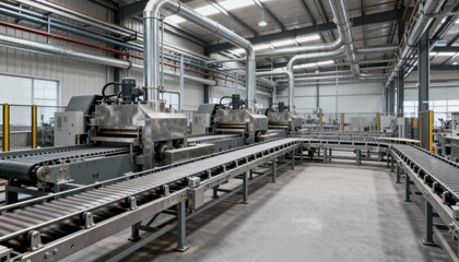 Automated Conveyor Belt System in Industrial Manufacturing Facility for Production and Distribution Processes