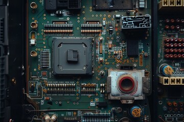 Fototapeta premium Close-up of a complex circuit board with numerous components
