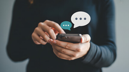 Digital Communication: A close-up shot captures the focused interaction of a person using a smartphone to send text messages, symbolizing the immediacy of modern communication