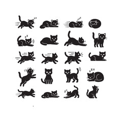 Vector black silhouette set of cats