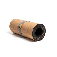 Rolled cork material with blue tape on white background