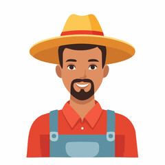 Obraz premium Illustration of a smiling farmer with a hat and overalls. Portrait of a man in work clothes.
