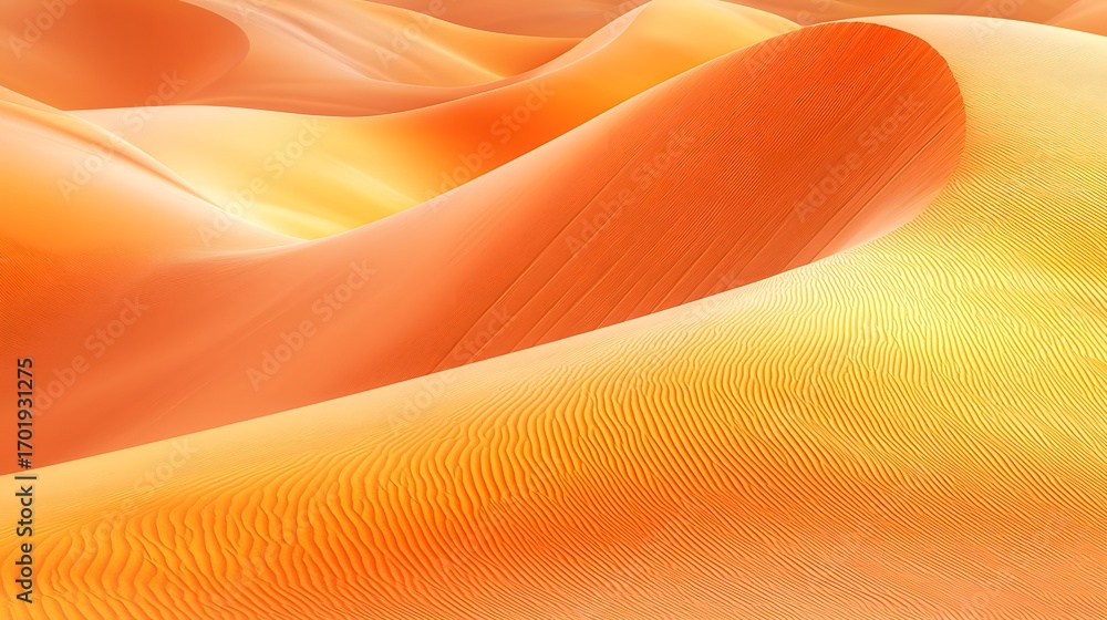 Poster a close-up view of undulating sand dunes, bathed in warm, golden light, showcasing intricate pattern