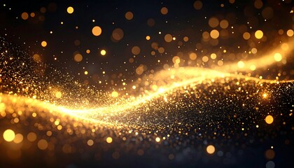 A flowing, golden ethereal wave of light and particles dances against a dark, bokeh-filled background