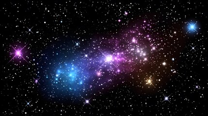 A vibrant cosmic display of nebulae and stars, showcasing a rich tapestry of colors and light across the expanse of space.