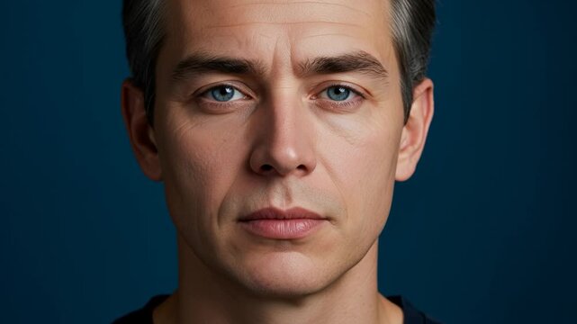 Young man morphing into old man. Aging process with wrinkles and gray hair appearing gradually on male face.