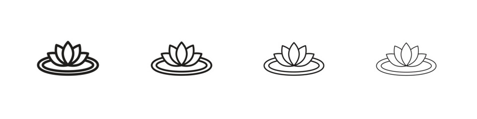 Water lily icons. thin line symbols in strokes