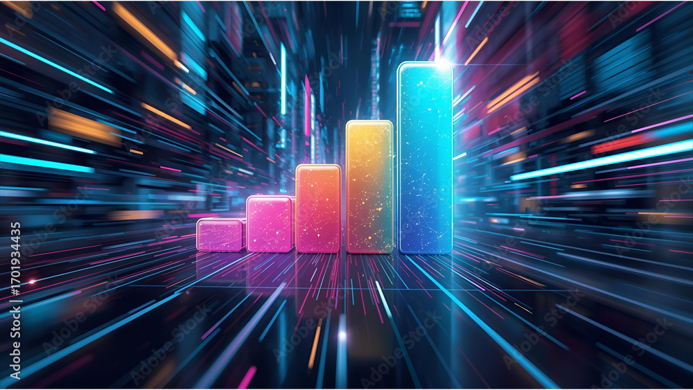 Poster data visualization: a dynamic, high-tech illustration showcasing data visualization, featuring a col