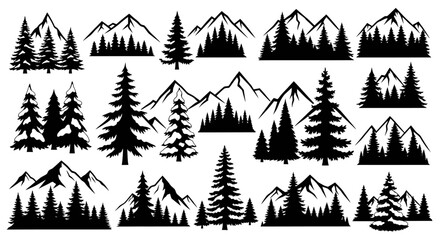 Obraz premium Silhouetted Mountainscapes A Collection of Trees and Peaks