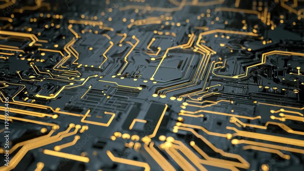 Poster intricate view of an abstract circuit design showcasing a modern cyberspace aesthetic with glowing e