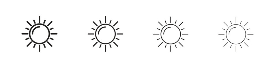 Sun icons. thin line symbols in strokes