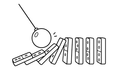 Domino chain reaction with pendulum impact - conceptual illustration for educational and design uses