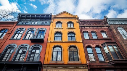 Row of colorful historic buildings under a partly cloudy sky (1)