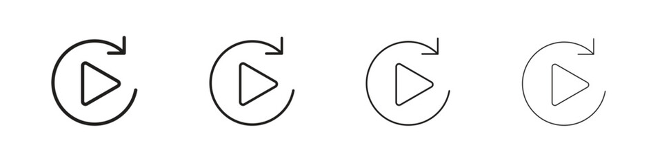 Replay icons. thin line symbols in strokes
