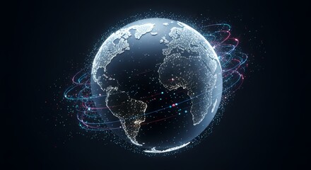 Obraz premium Digital network globe with data connections, futuristic IT concept, isolated PNG style