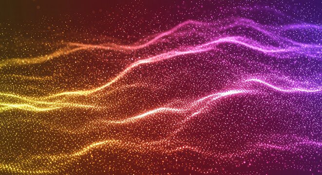 Abstract multicolored wavy particle design with gradient colors.