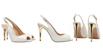 Elegant white peep toe slingback heels isolated on transparent background