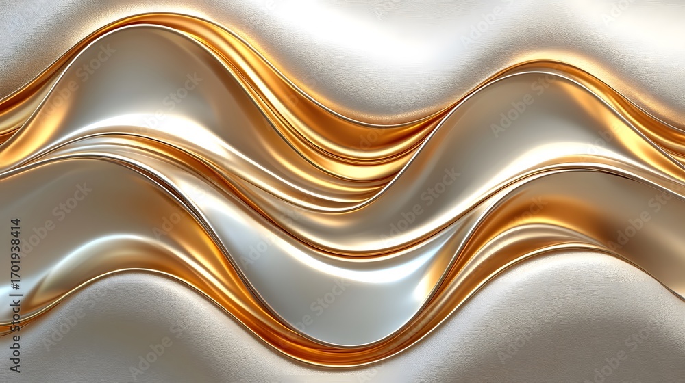 Poster a sophisticated abstract design featuring flowing, metallic gold and silver waves, creating a luxuri
