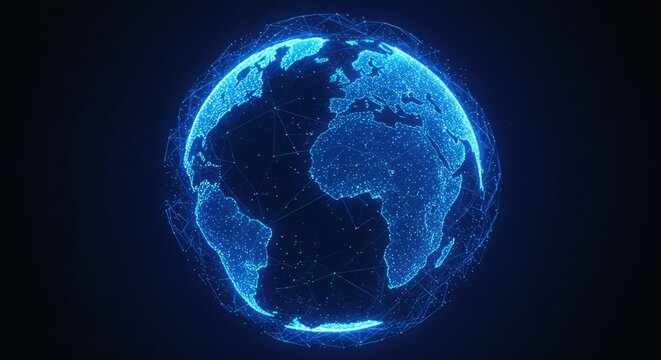 Digital network globe with data connections, futuristic IT concept, isolated PNG style